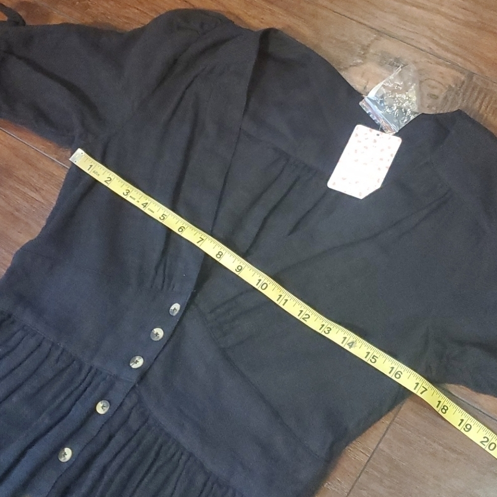 Free People Black Midi Button-Front Dress - Picture 12 of 14